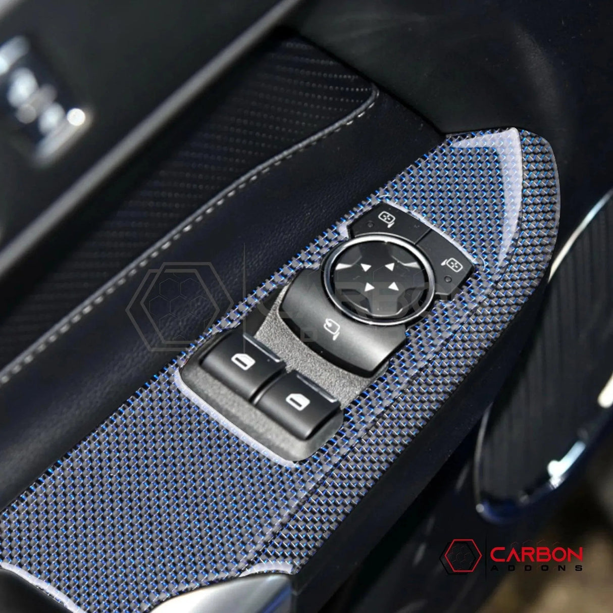 2015-2023 Mustang Reflective Carbon Fiber Window Switch Trim Overlay