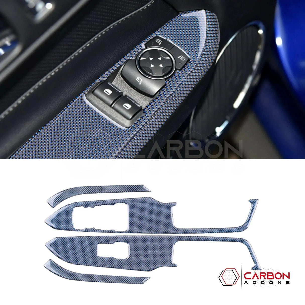 2015-2023 Mustang Reflective Carbon Fiber Window Switch Trim Overlay
