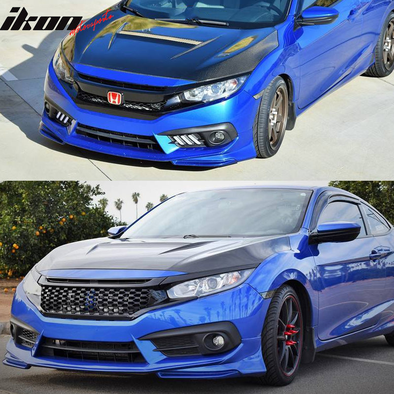 2016-2018 Honda Civic AP 2Dr 4Dr Front Lip Splitter Black PU