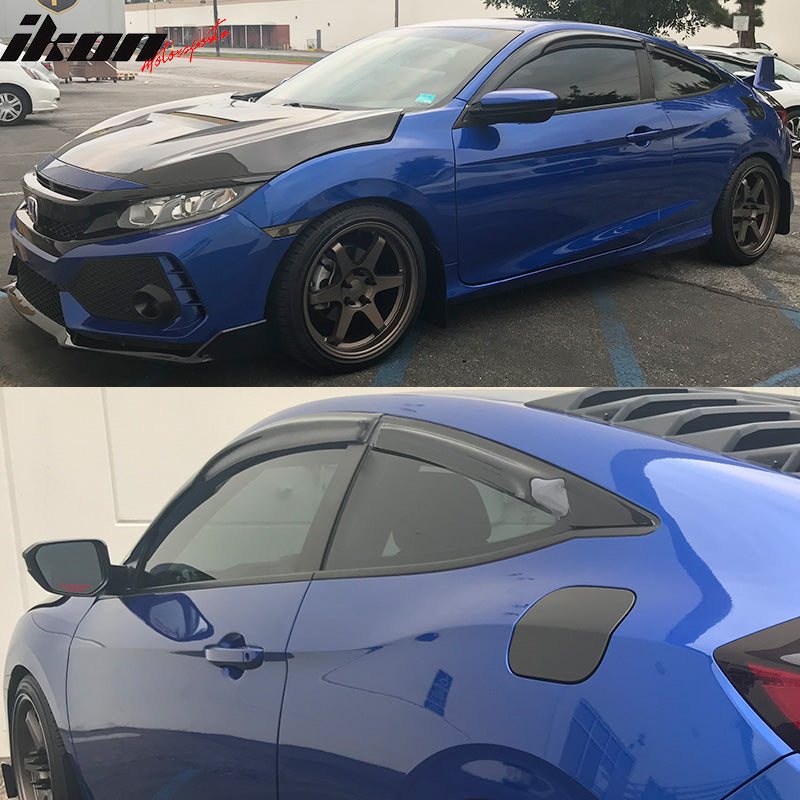2016-2020 Honda Civic Coupe Mugen Style Window Visors Rain Wind Guards