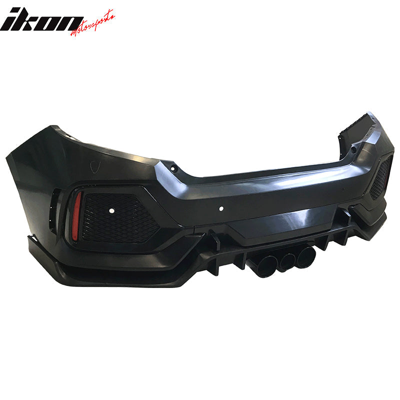 2016-2021 Honda Civic 10th-Gen CTR Rear Bumper Cover Type R Black PP