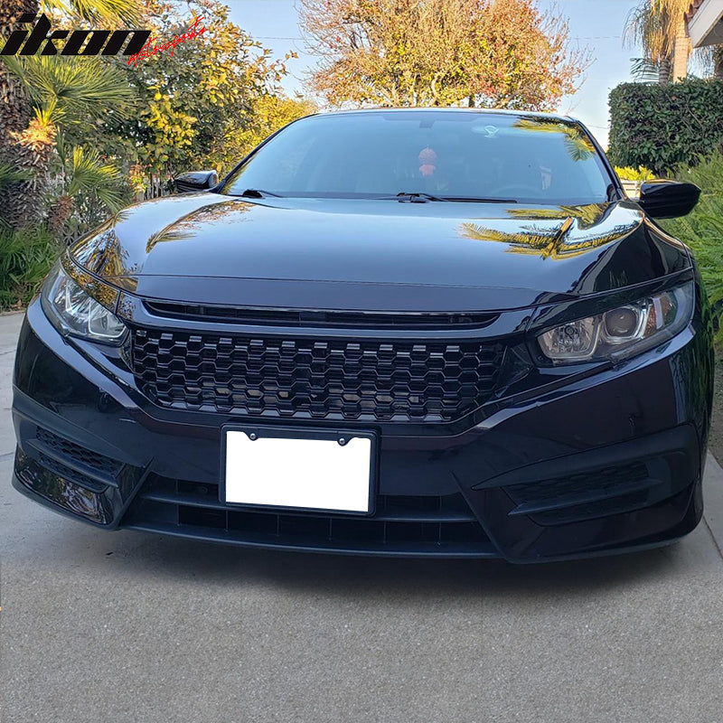 2016-2021 Honda Civic Coupe Sedan Hatchback Mesh Grille w/2PC Eyebrows