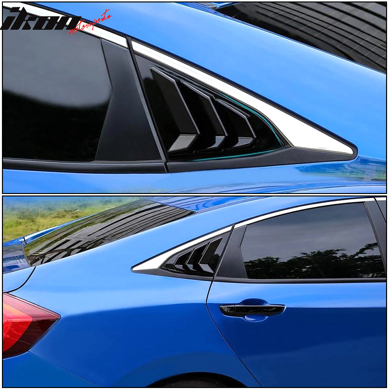 2016-2021 Honda Civic Sedan Gloss Black Rear Side Window Louver