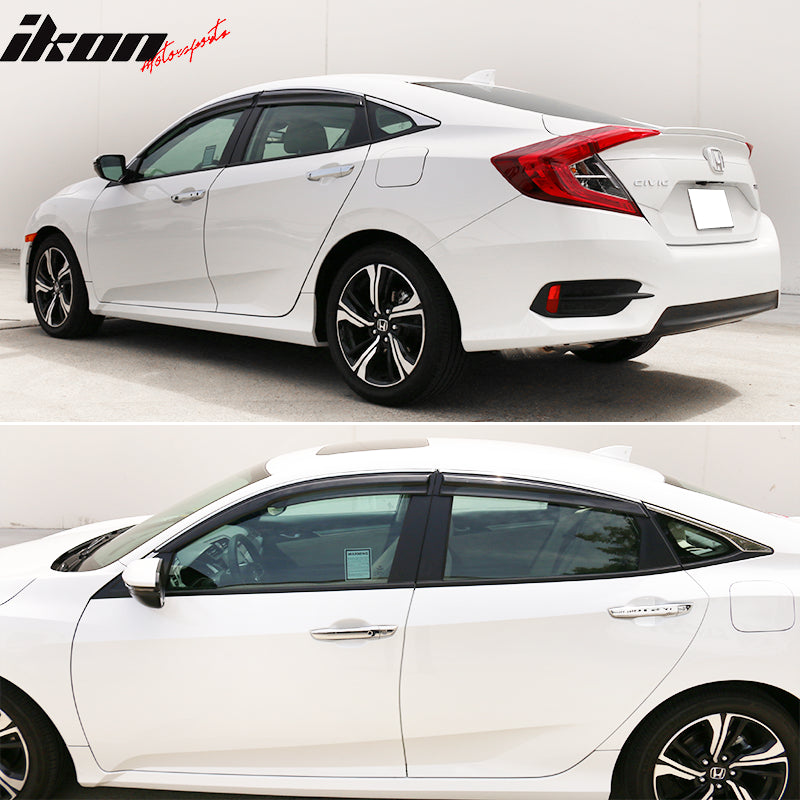 2016-2021 Honda Civic Sedan Smoke Chrome Mugen Window Visors Acylic