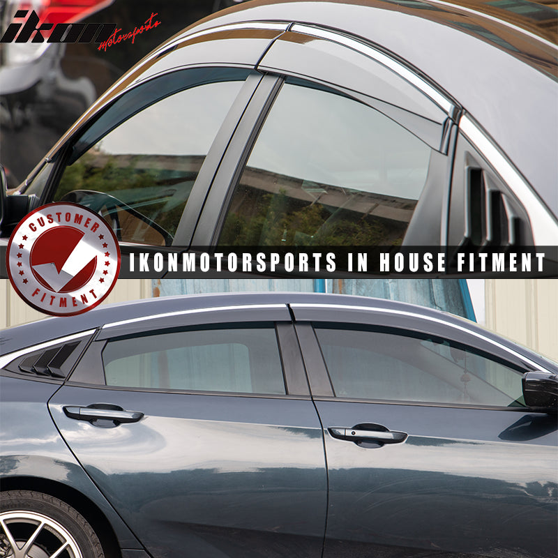 2016-2021 Honda Civic OE/Factory Style Window Visors w/ Chrome Trim PC