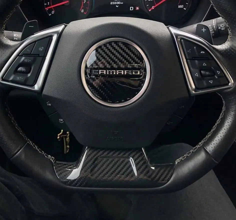 2016-2024 Camaro Carbon Fiber Lower Steering Wheel Emblem Trim Cover