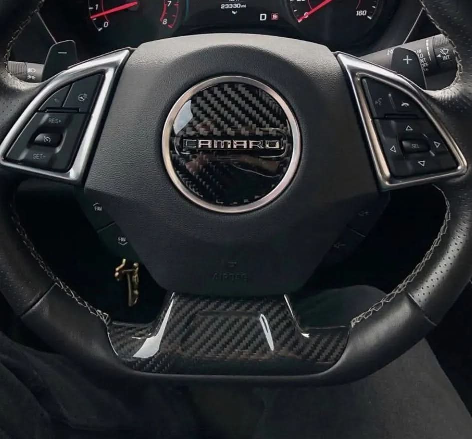 2016-2024 Camaro Carbon Fiber Lower Steering Wheel Emblem Trim Cover