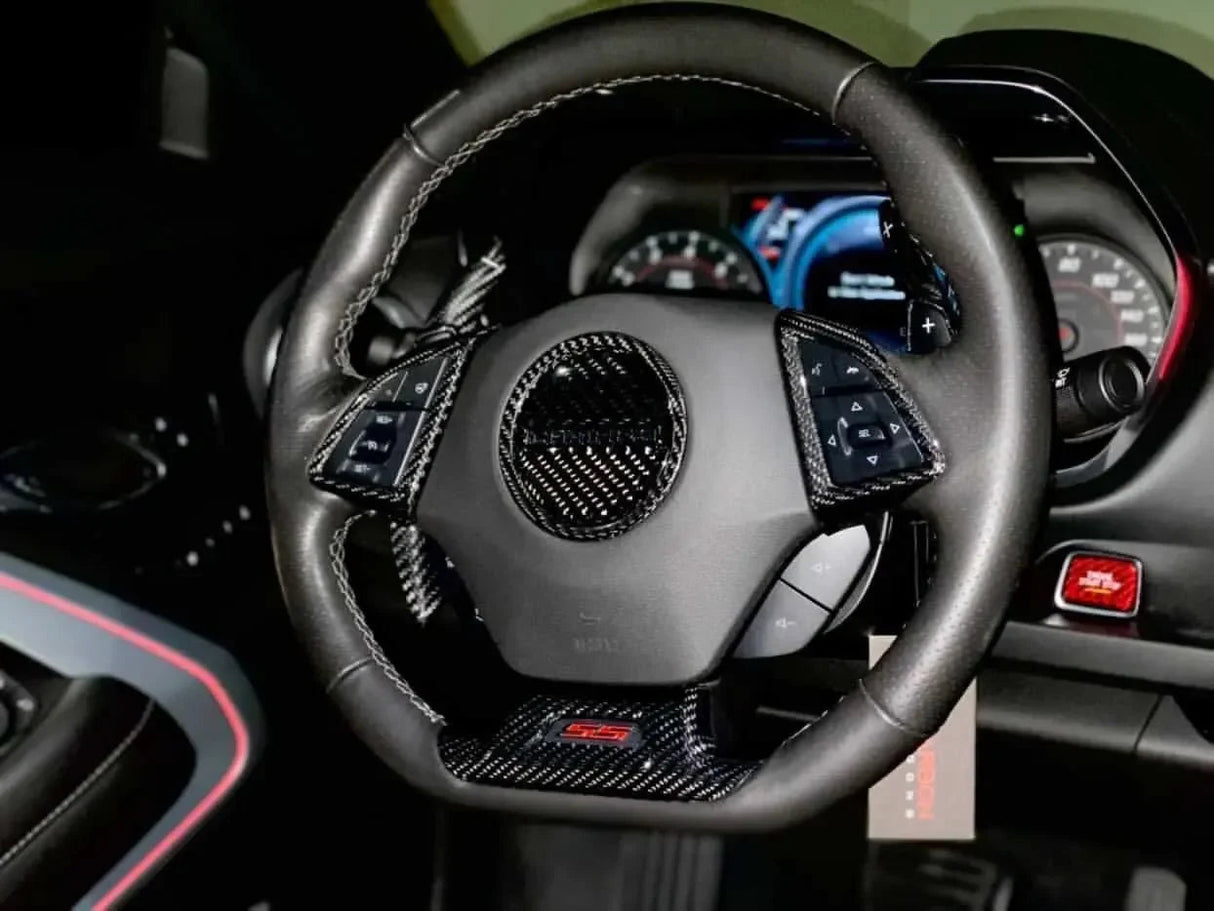 2016-2024 Camaro Carbon Fiber Lower Steering Wheel Emblem Trim Cover