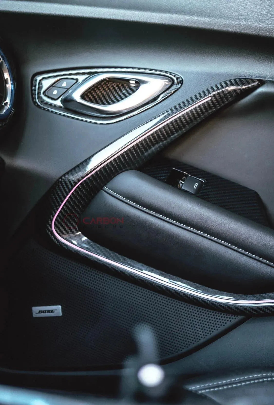 2016-2024 Camaro Real Carbon Fiber Interior Door Panel Chrome Trim Cover