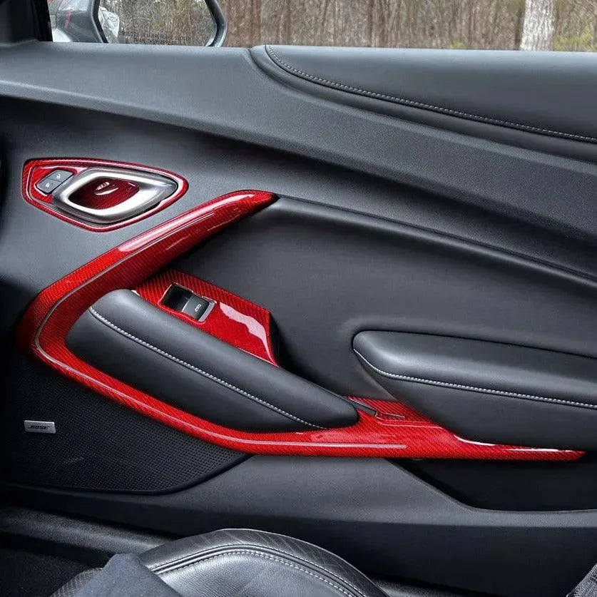 2016-2024 Camaro Real Carbon Fiber Interior Door Panel Chrome Trim Cover