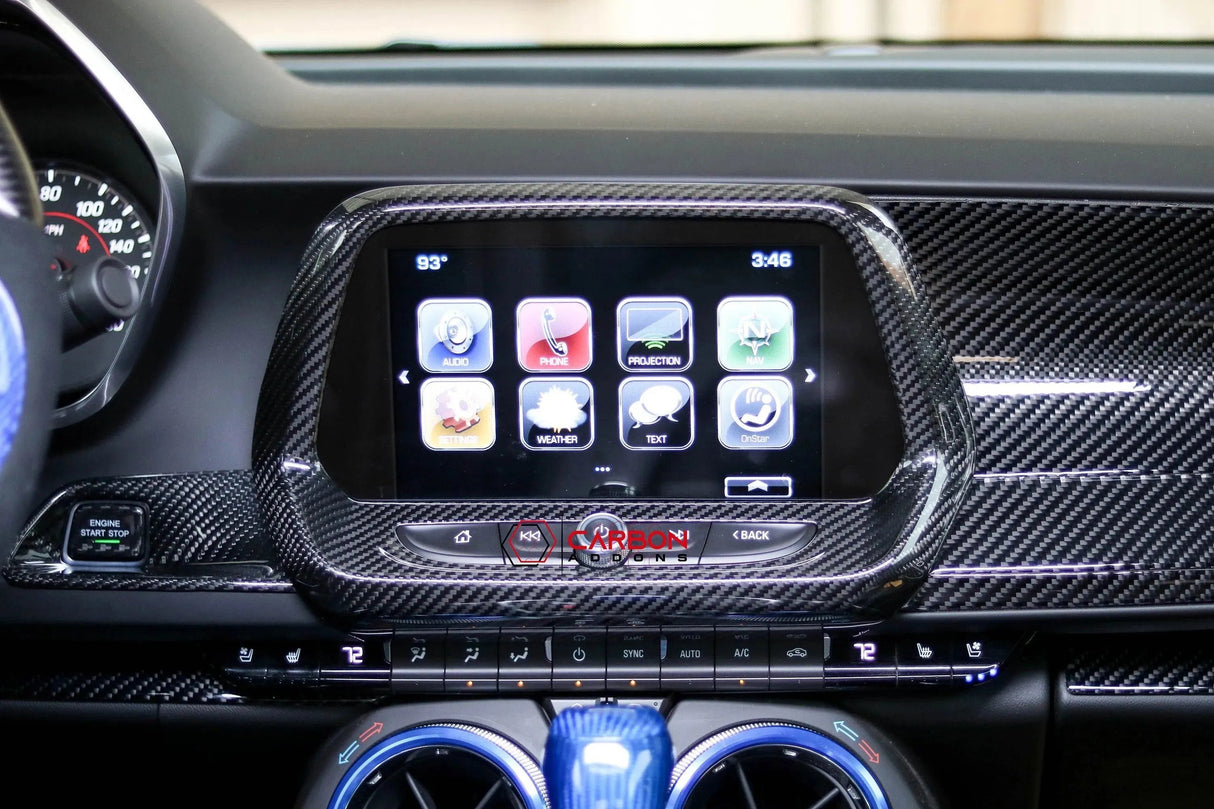 2016-2024 Chevy Camaro Carbon Fiber Infotainment Radio Screen Trim Cover