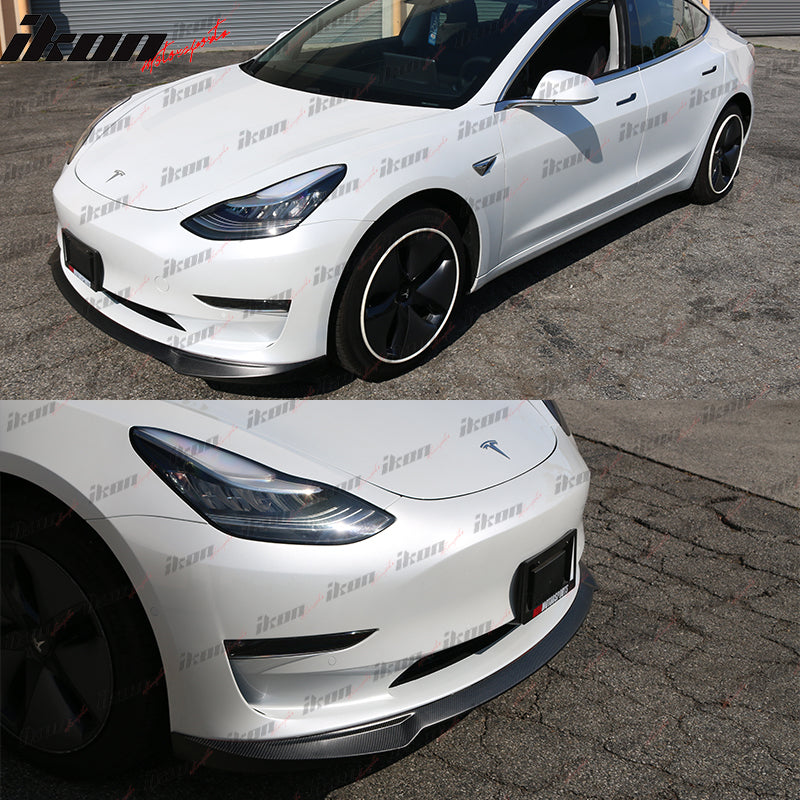 2017-2023 Tesla Model 3 Front Lip + Rear Spoiler IKON Style Real Carbon Fiber
