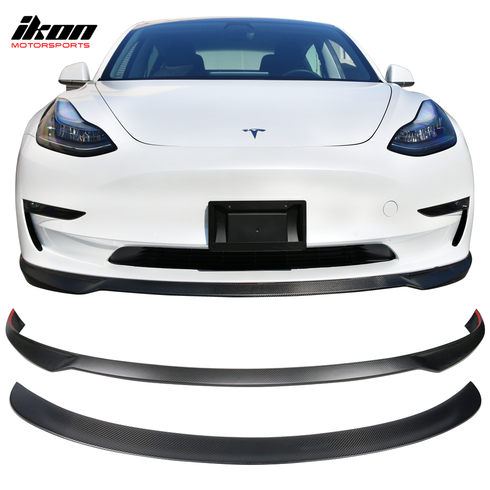 2017-2023 Tesla Model 3 Front Lip + Rear Spoiler IKON Style Real Carbon Fiber