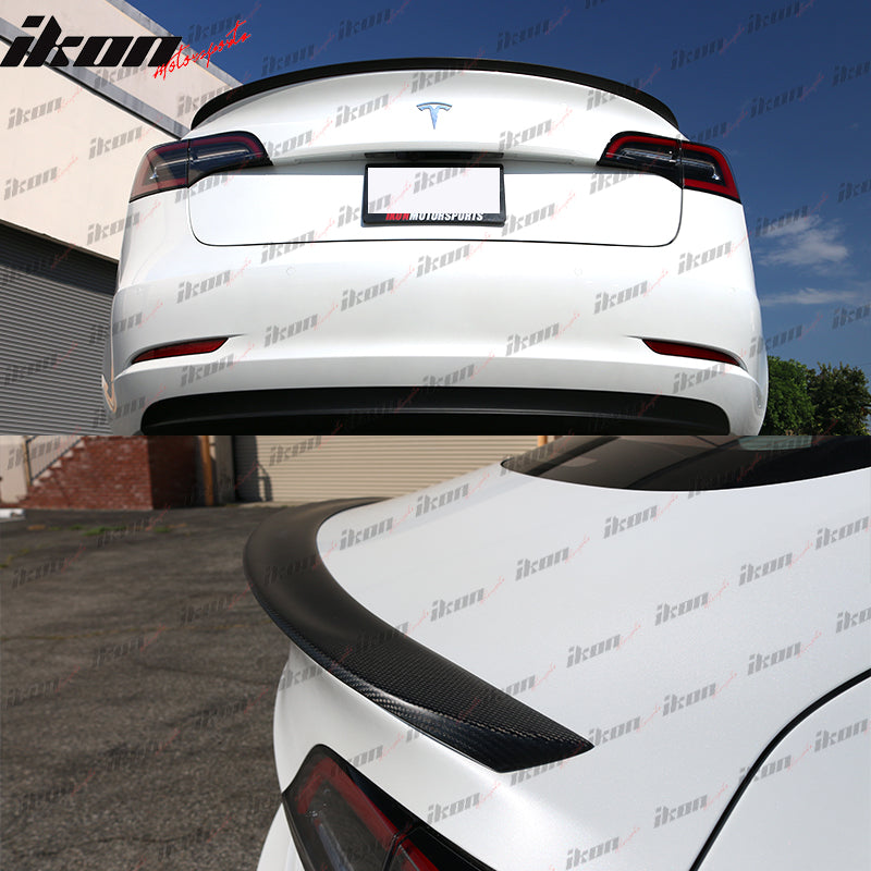 2017-2023 Tesla Model 3 Front Lip + Rear Spoiler IKON Style Real Carbon Fiber