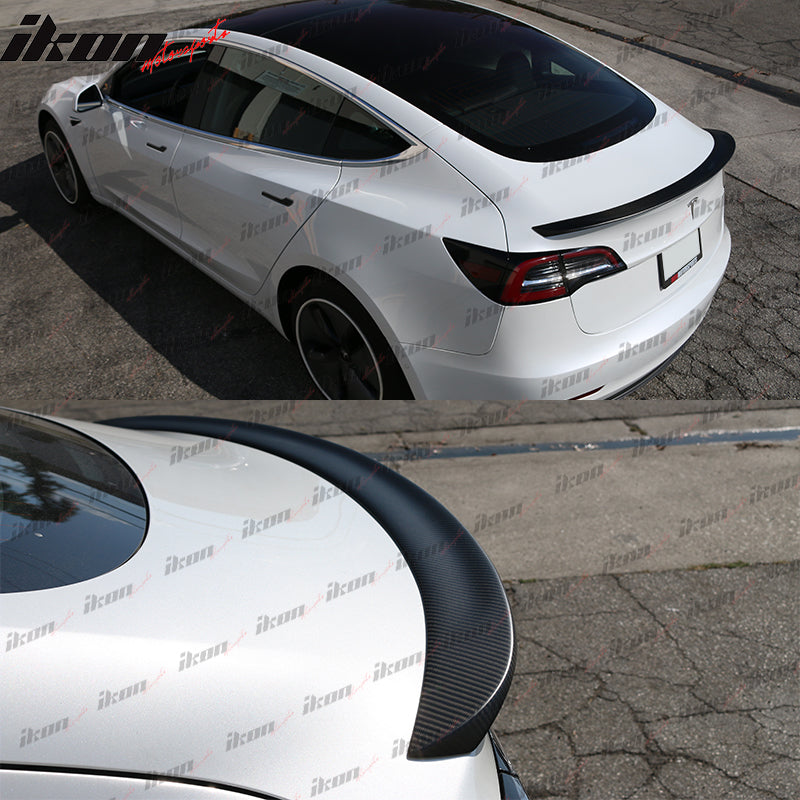 2017-2023 Tesla Model 3 IKON Style Matte Carbon Fiber Rear Spoiler