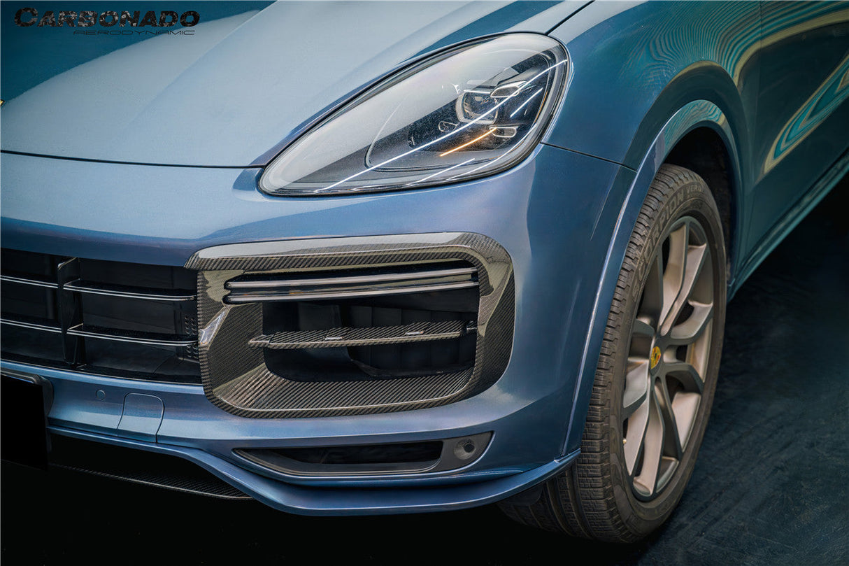 2018-2023 Porsche 9Y0.1 Cayenne Turbo TKT Style Dry Carbon Fiber Front Bumper Vent Cover