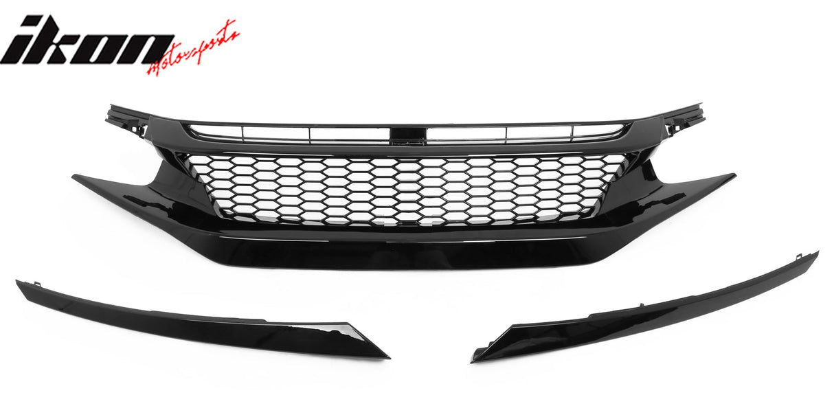 2019-2021 Honda Civic Gloss Black Honeycomb Front Upper Grille ABS