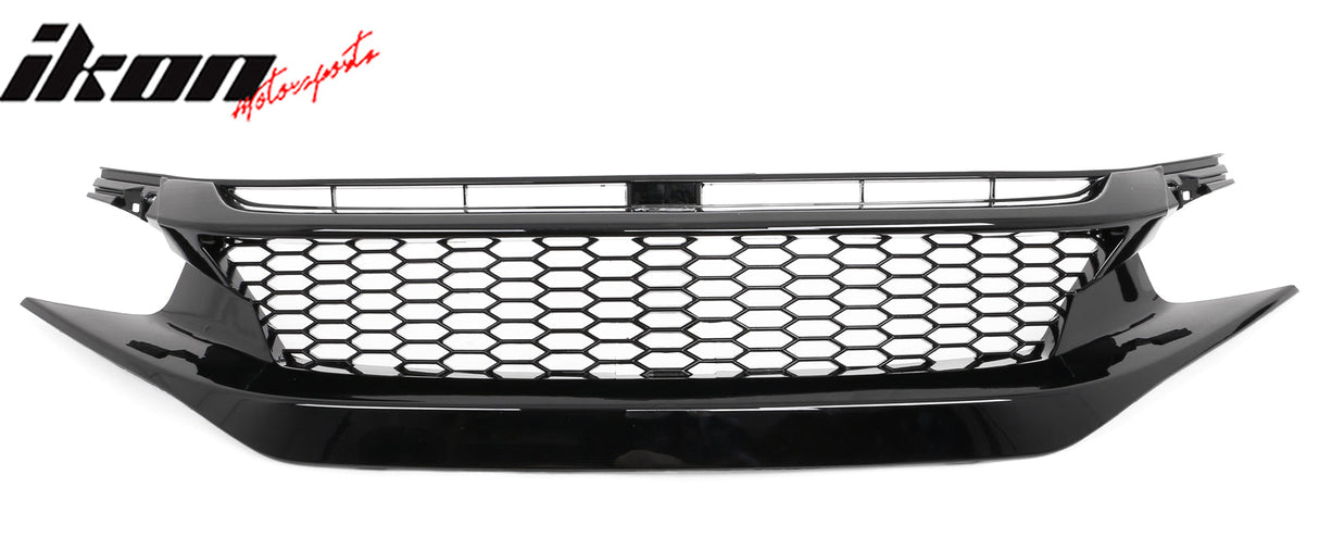 2019-2021 Honda Civic Gloss Black Honeycomb Front Upper Grille ABS