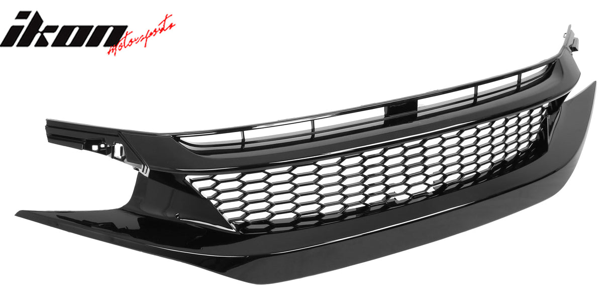2019-2021 Honda Civic Gloss Black Honeycomb Front Upper Grille ABS