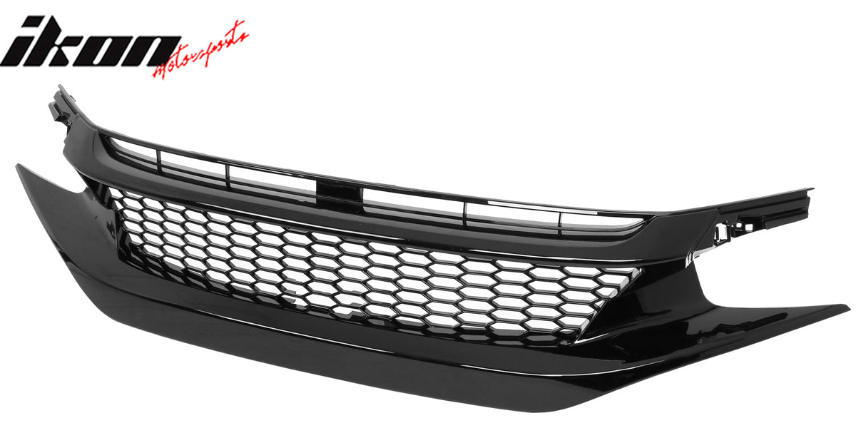 2019-2021 Honda Civic Gloss Black Honeycomb Front Upper Grille ABS