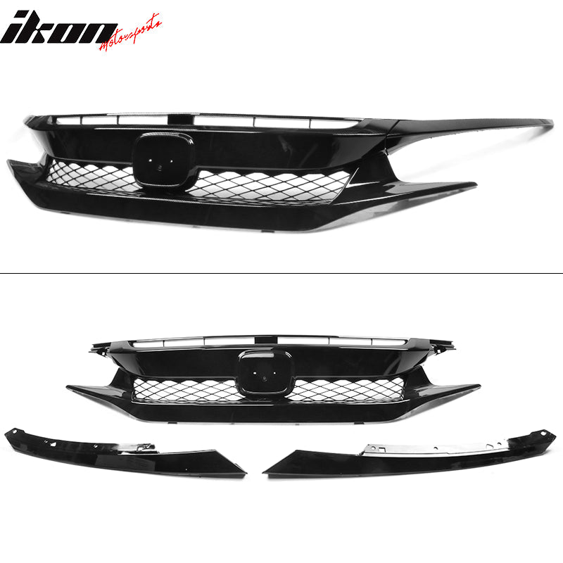 2019-2021 Honda Civic Sedan Coupe Gloss Black Front Grille Eyebrows