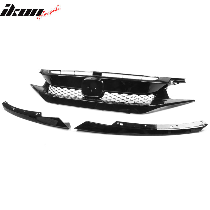 2019-2021 Honda Civic Sedan Coupe Gloss Black Front Grille Eyebrows