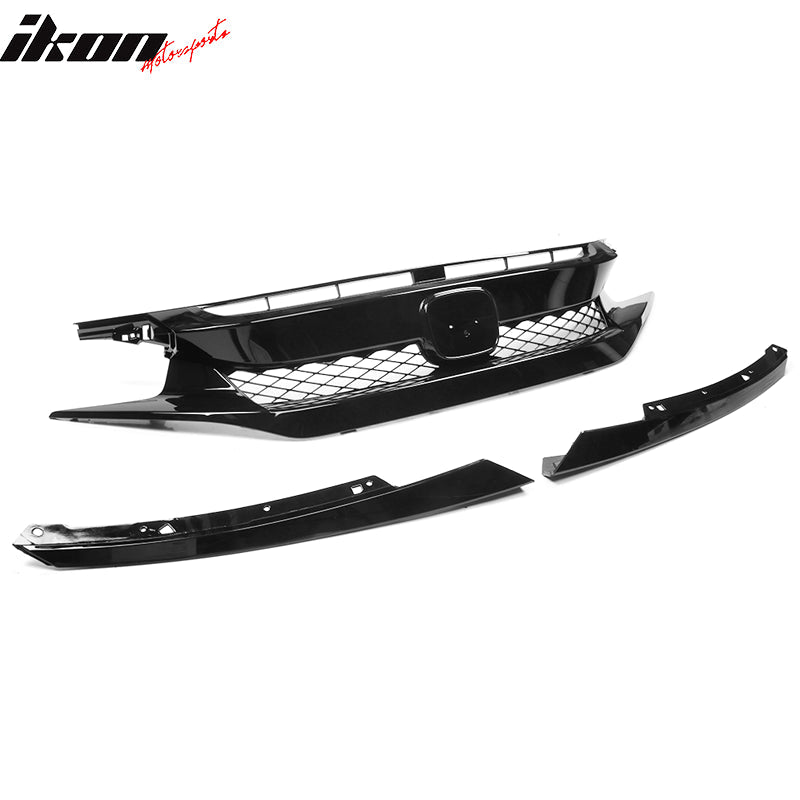 2019-2021 Honda Civic Sedan Coupe Gloss Black Front Grille Eyebrows