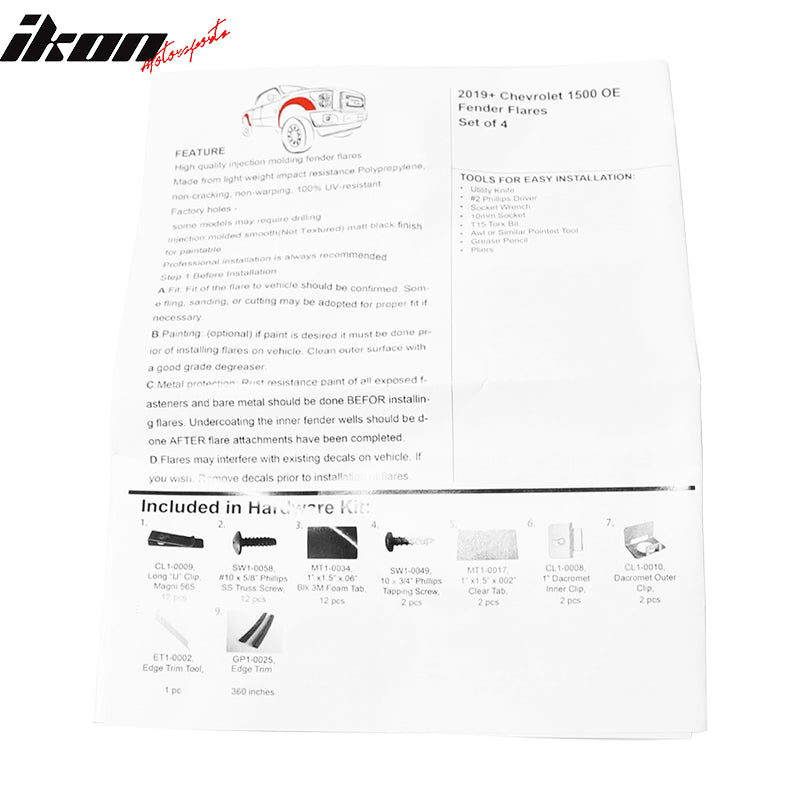 2019-2023 Chevy Silverado 1500 Textured Black Fender Flares PP 4PC