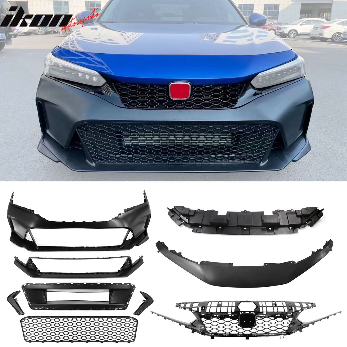 2022-2024 Honda Civic Sedan Front Bumper Cover&Upper Grill&Trim Type R