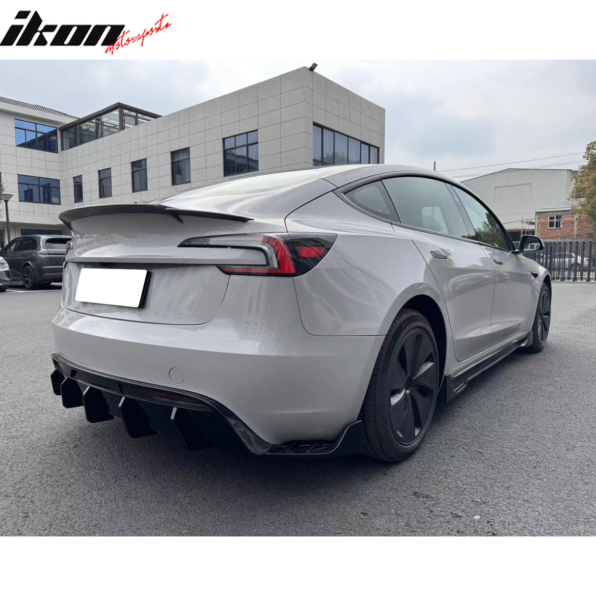 2024 Tesla Model 3 IKON Style Gloss Black Side Skirt Extension ABS