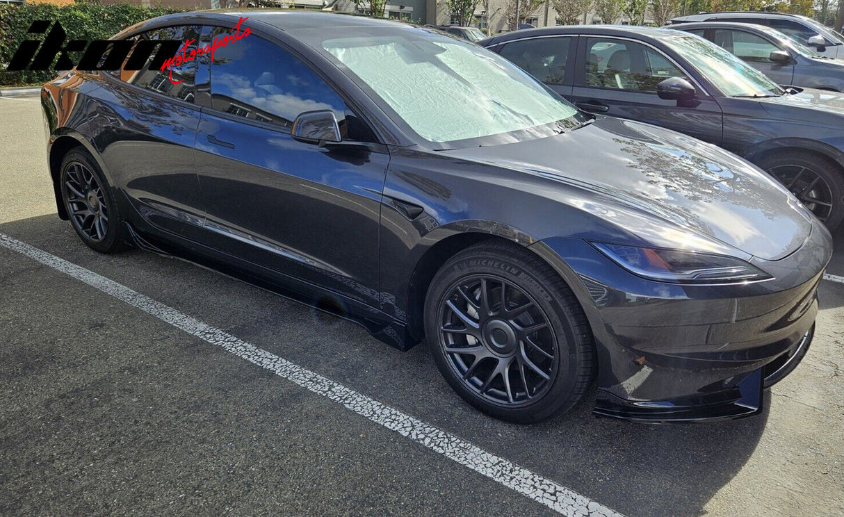2024 Tesla Model 3 IKON Style Gloss Black Side Skirt Extension ABS