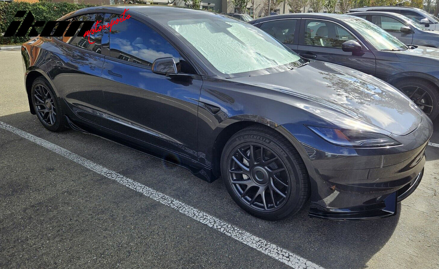 2024 Tesla Model 3 IKON Style Gloss Black Side Skirt Extension ABS