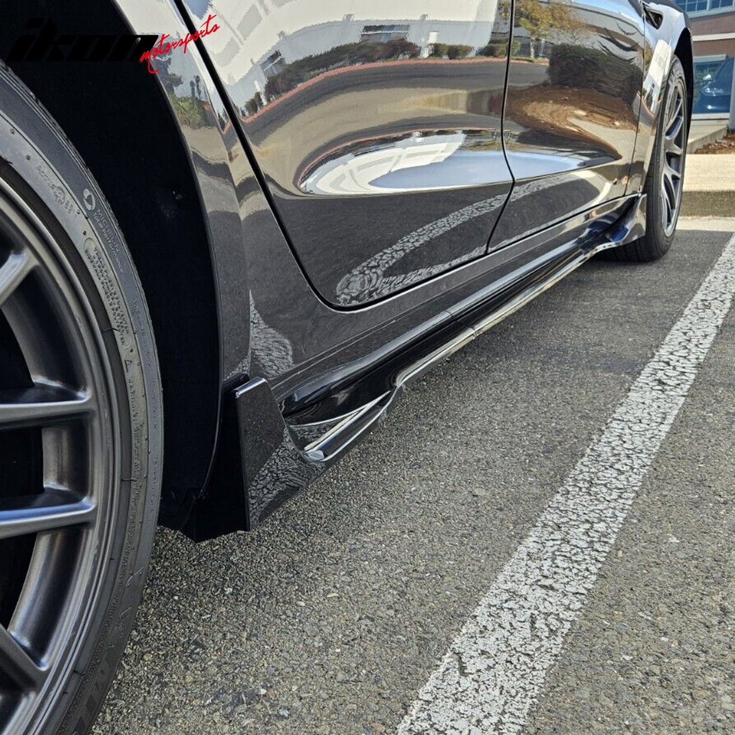 2024 Tesla Model 3 IKON Style Gloss Black Side Skirt Extension ABS