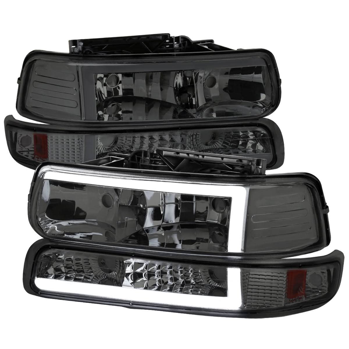 Spec-D Euro Headlights Silverado (99-02) Tahoe / Suburban (00-06) w/ LED Bar - Black/Chrome
