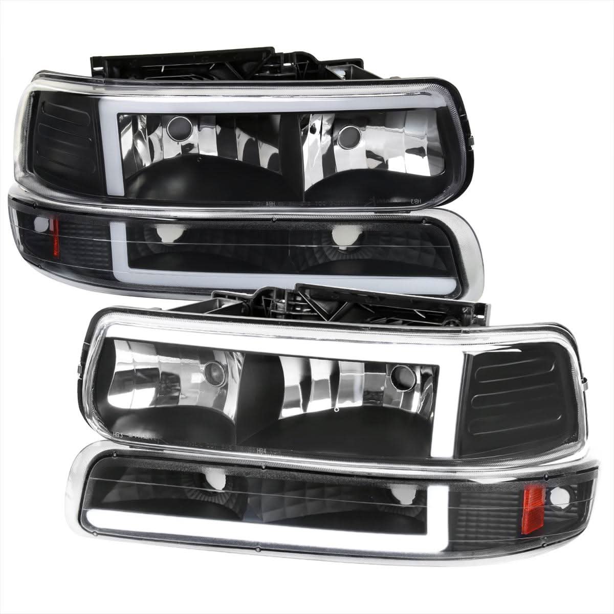 Spec-D Headlights Chevy Silverado 1500 (99-02) 2500HD 3500 (01-02) Crystal LED Bar & Bumper Lights- Clear or Smoke