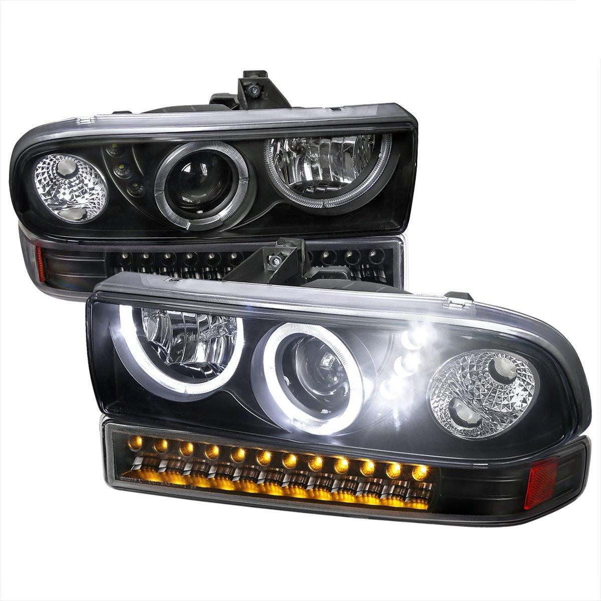Spec-D Projector Headlights Chevy Blazer & S10 (98-04) Dual LED Halo w/ Bumper Lights - Black or Chrome