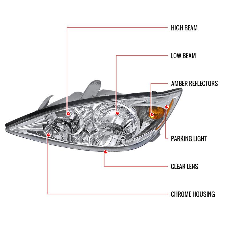 Spec-D OEM Replacement Headlights Toyota Camry (2002-2003-2004) Black / Chrome