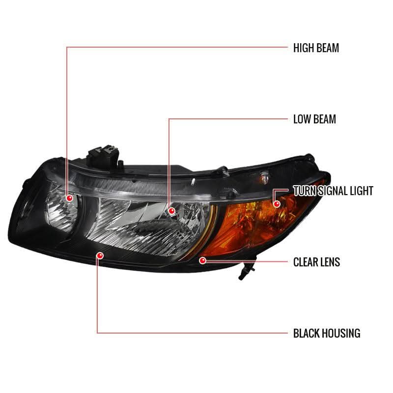 Spec-D OEM Replacement Headlights Honda Civic Coupe (06-11) JDM Euro Style - Black or Chrome