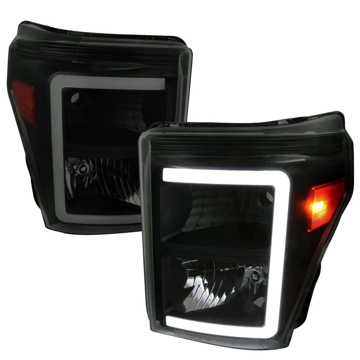 Spec-D OEM Replacement Headlights Ford F250 F350 Super Duty (11-16) w/ LED Bar & Breathing Effect