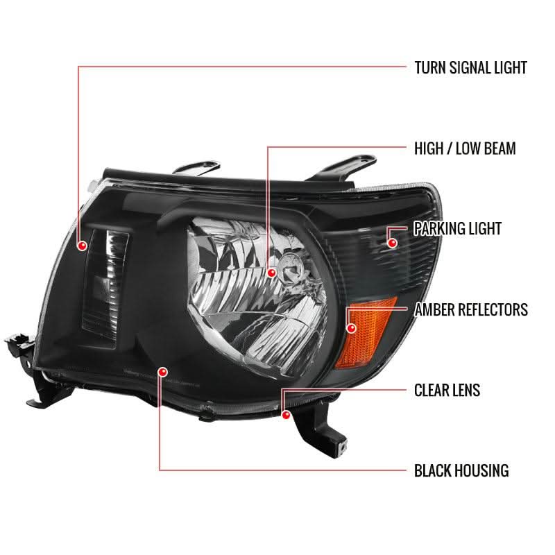 Spec-D OEM Replacement Headlights Toyota Tacoma (2005-2011) Black / Chrome