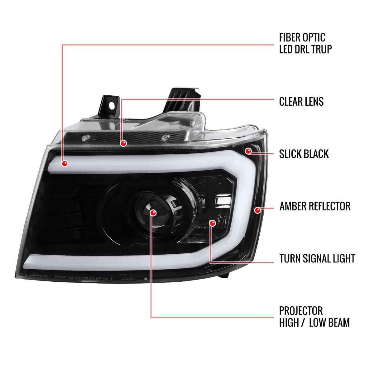 Spec-D Projector Headlights Tahoe / Avalanche / Suburban (07-13) LED C-Light Bar - Black / Chrome