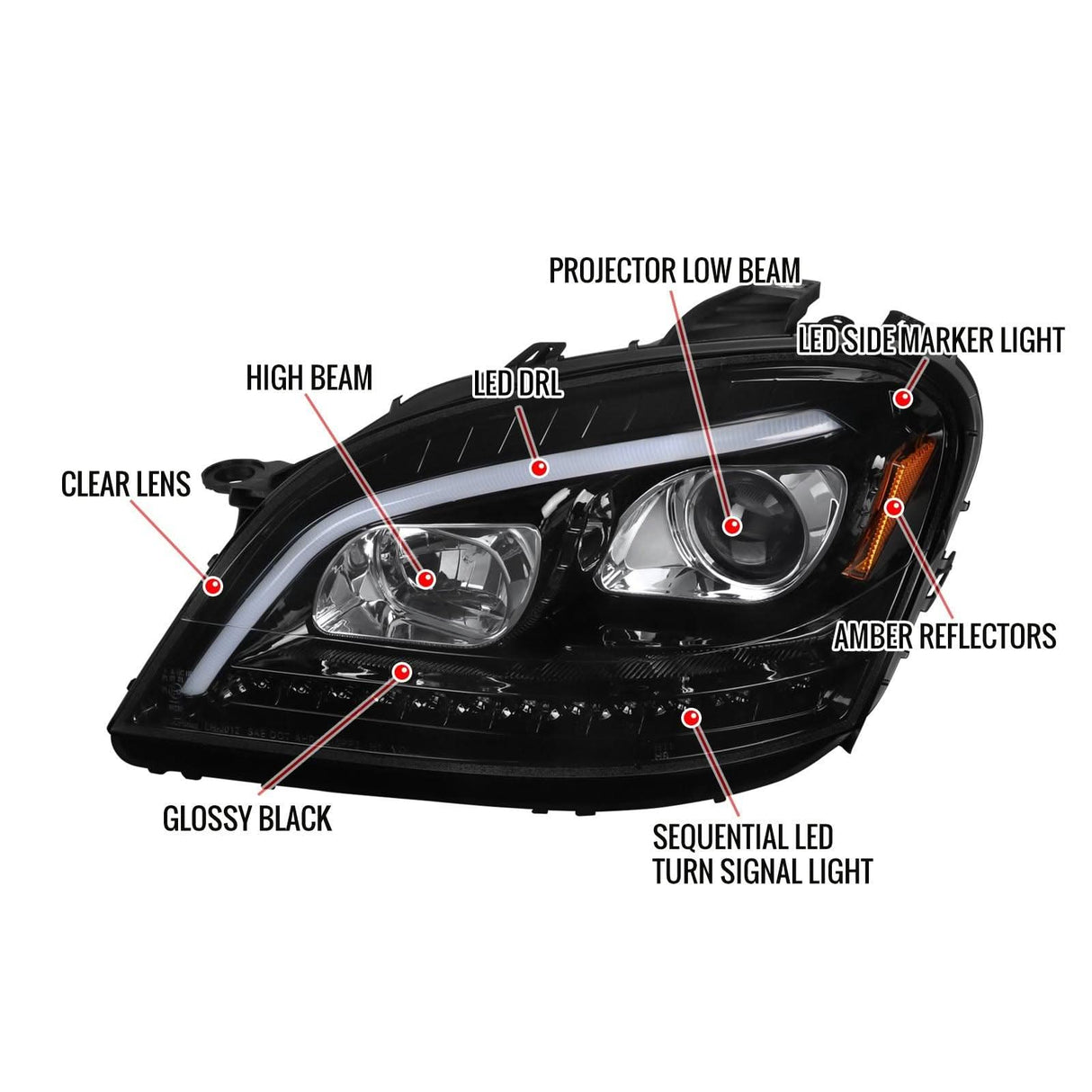 Spec-D Projector Headlights Mercedes ML320 ML350 ML450 ML500 ML550 ML63 W164 (06-08) Sequential Black/Chrome