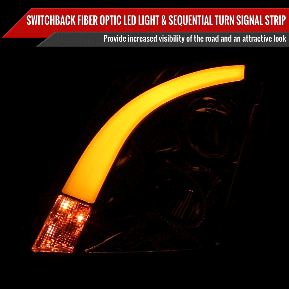 Projector Headlights Cadillac CTS (2008-2014) Sequential Switchback LED DRL - Black / Chrome / Smoked - K2 Industries