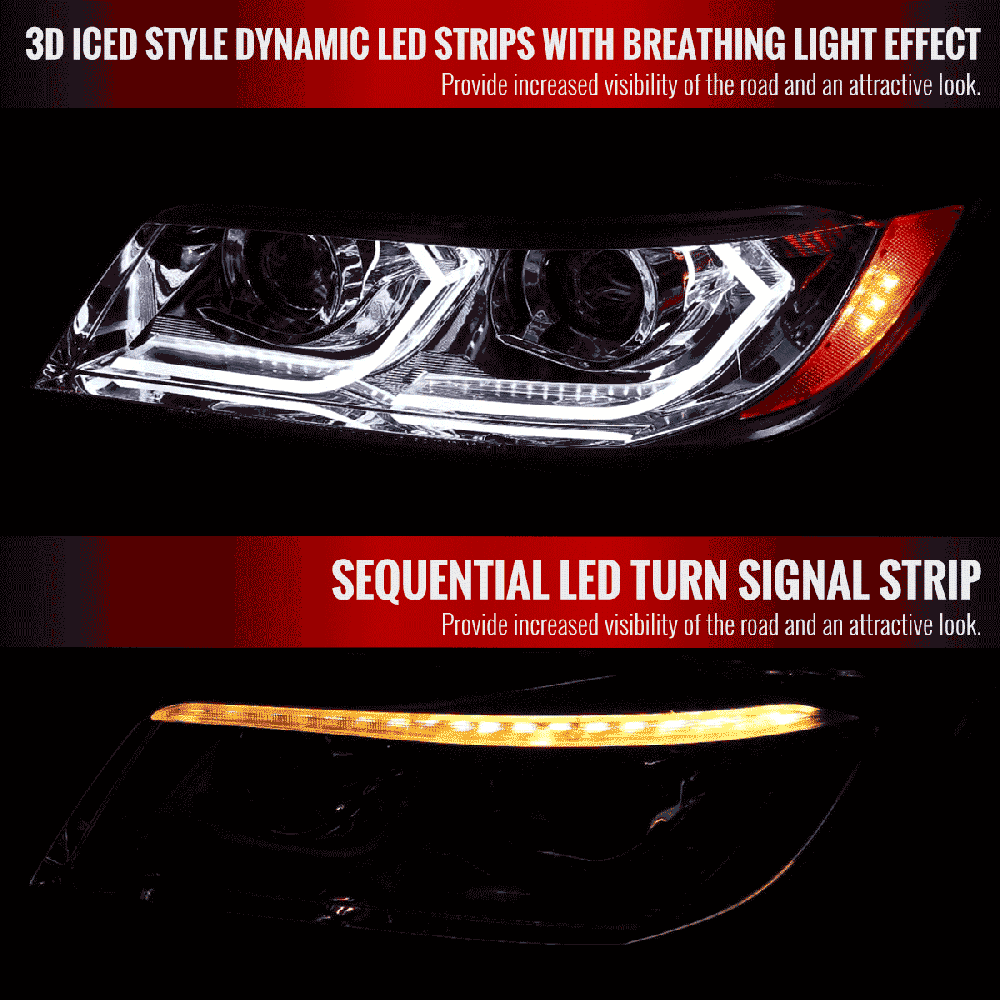 Spec-D Projector Headlights BMW 325i 330i 335i E90 Sedan (06-11) 3D Dual Iced LED - Black / Chrome / Tinted