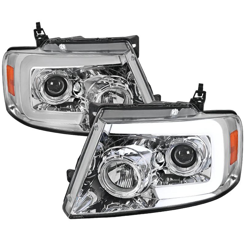 Spec-D Projector Headlights Ford F150 (04-08) Sequential LED Bar - Black / Smoke Tint / Chrome