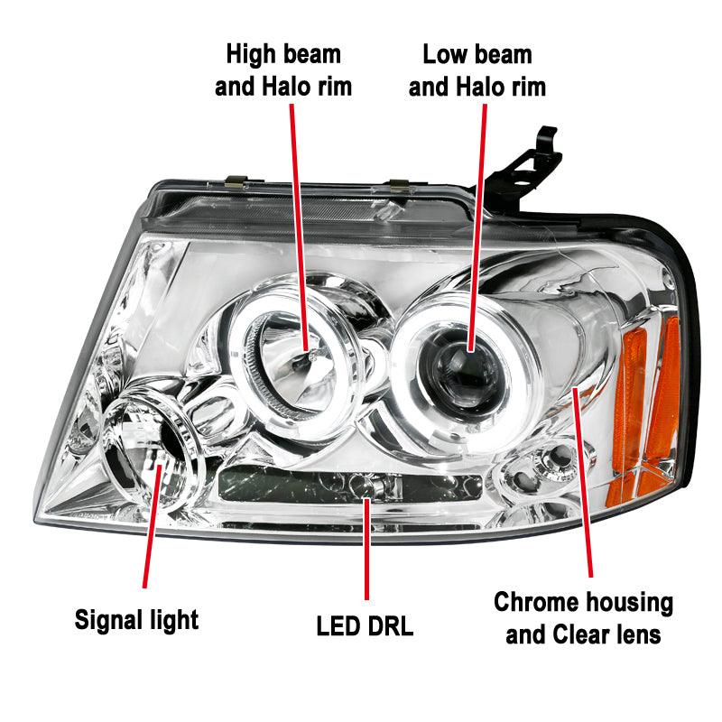 Spec-D Projector Headlights Ford F150 (04-08) Mark LT (06-08) Halo Black / Smoked / Chrome