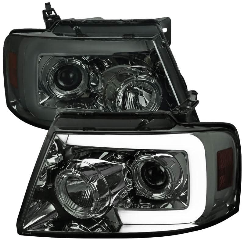 Spec-D Projector Headlights Ford F150 (04-08) Sequential LED Bar - Black / Smoke Tint / Chrome