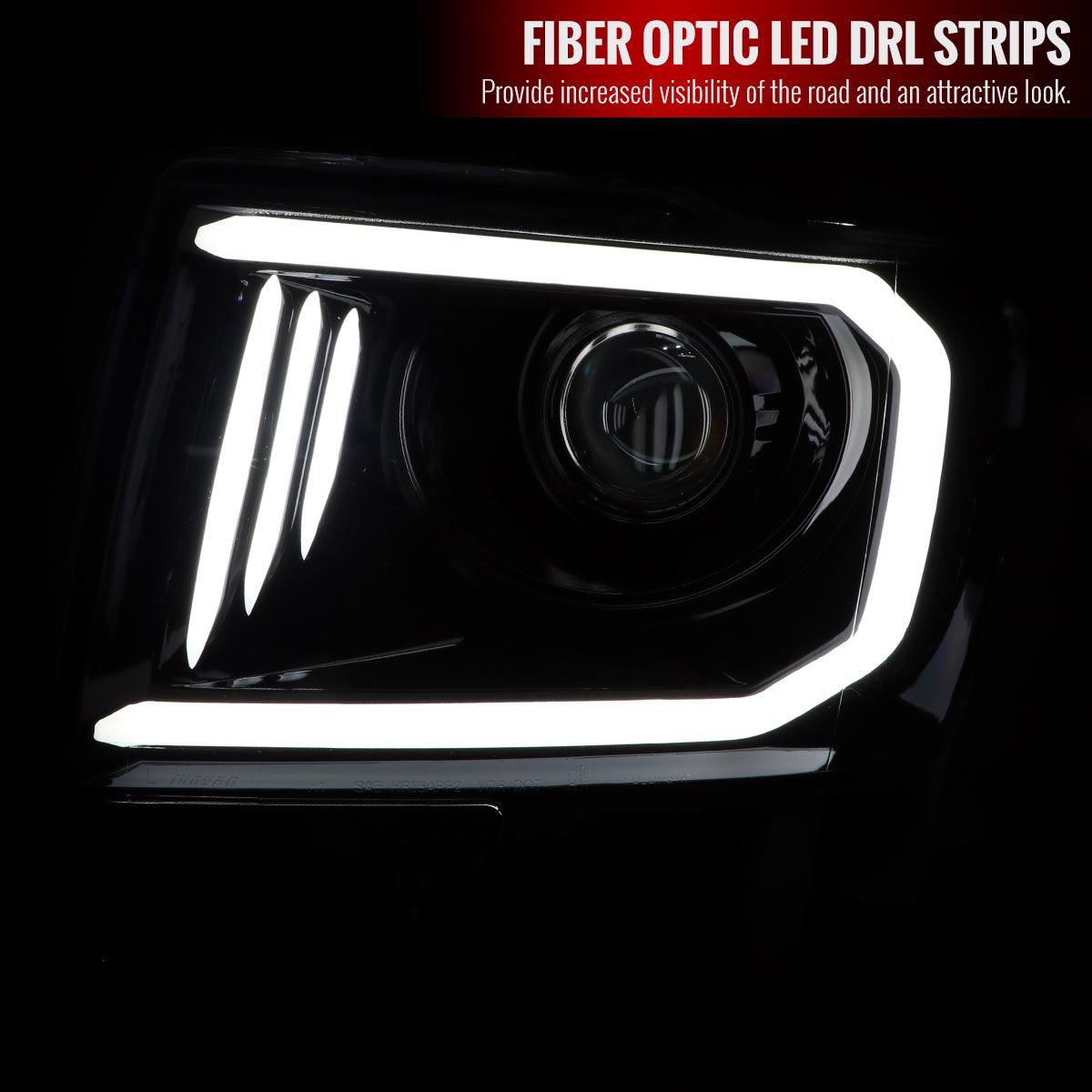 Spec-D Projector Headlights Ford F150 (2009-2014) w/ Triple Bar LED C-Light - Black / Chrome