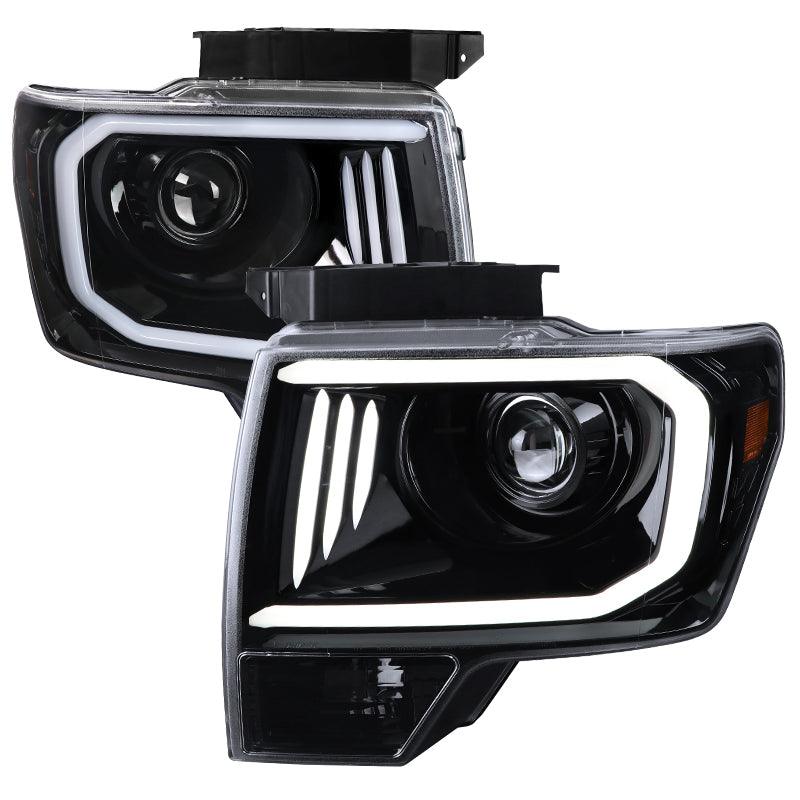 Spec-D Projector Headlights Ford F150 (2009-2014) w/ Triple Bar LED C-Light - Black / Chrome