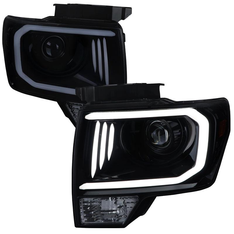 Spec-D Projector Headlights Ford F150 (2009-2014) w/ Triple Bar LED C-Light - Black / Chrome
